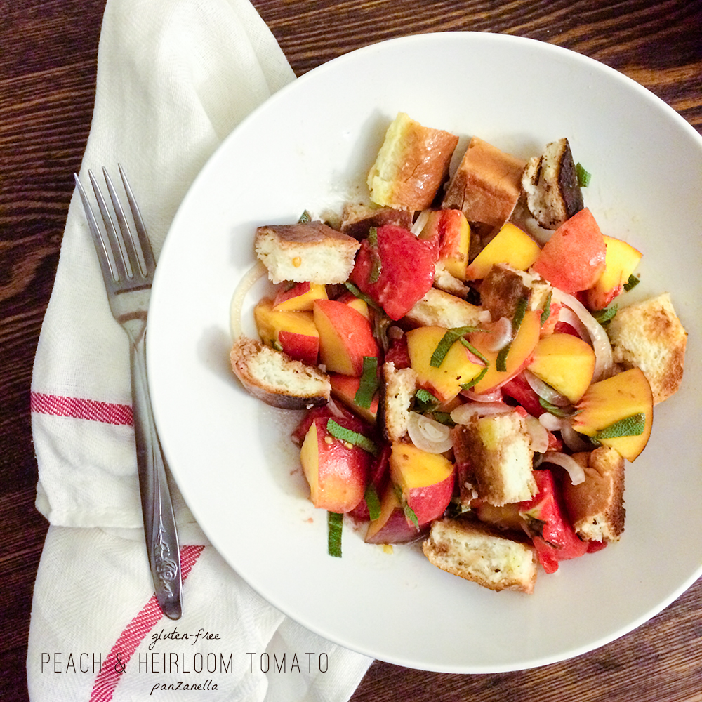 gluten-free panzanella with peaches and heirloom tomatoes | a recipe from frannycakes.com